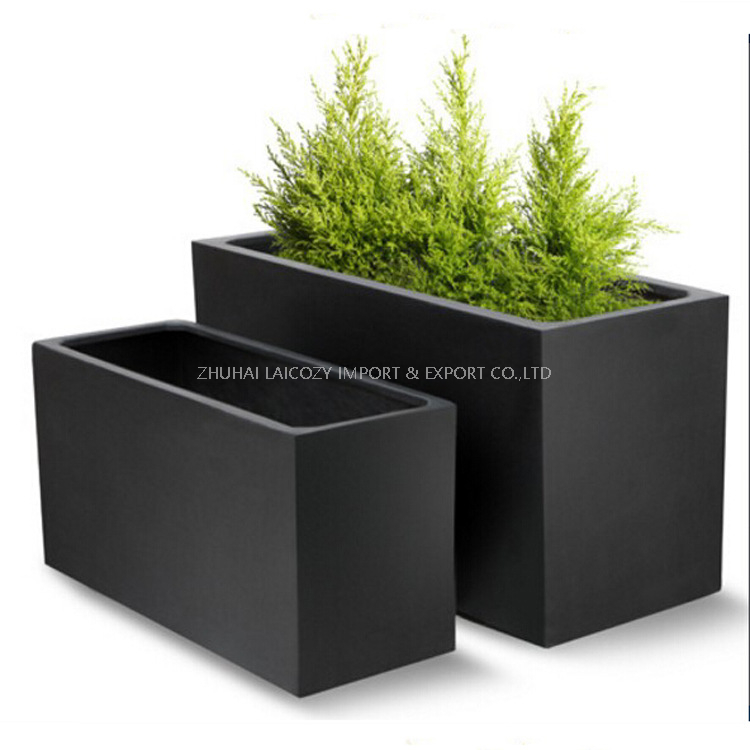 Factory Customized Big Flower Pot Fiberglass Cement Rectangular Planter Box