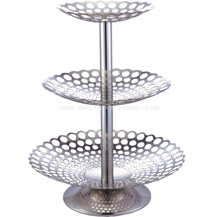 Hotel Buffet Display Products Stainless Steel Three Layers Hole Pattern Fruit Plate
