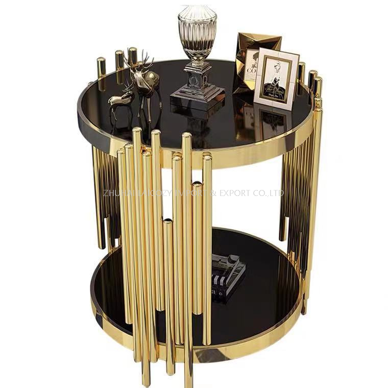  Black Tempered Glass Tea Table with Golden 304 Steel Stainless Marble Coffee Table