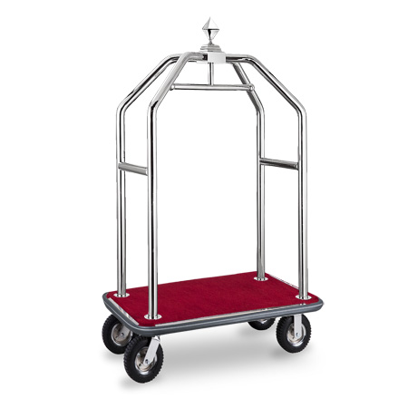 Hotel Stainless Steel Mobile Bellman Luggage Carts with 4 Wheels