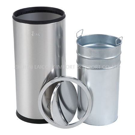 Good Quality Indoor Stainless Steel Floor Standing Round Dust Bin Trash Can With Swing Top Cover