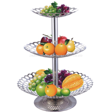 Hotel Restaurant Buffet Display Stainless Steel Three Layers Hole Pattern Fruit Plate