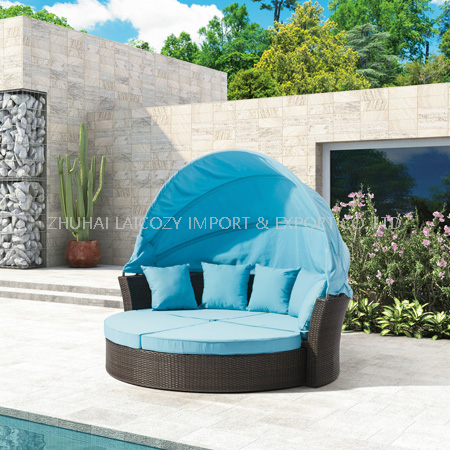 Cushion Pe Rattan Sofa With Canopy, Round Sofa Bed Outdoor