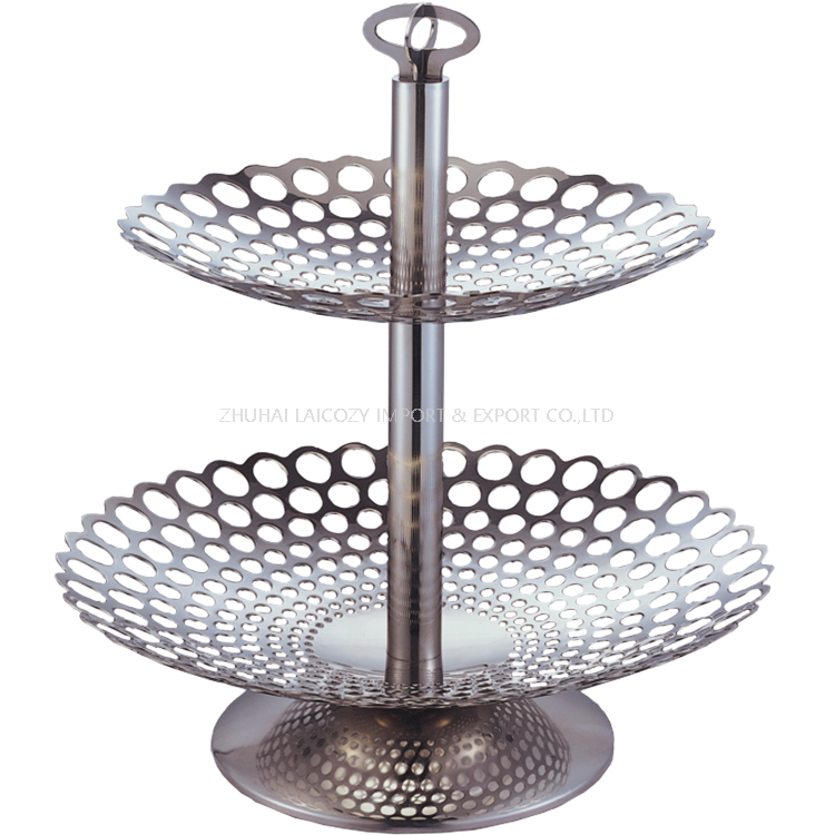Hotel Restaurant Buffet Display Stainless Steel Double Layers Hole Pattern Fruit Plate