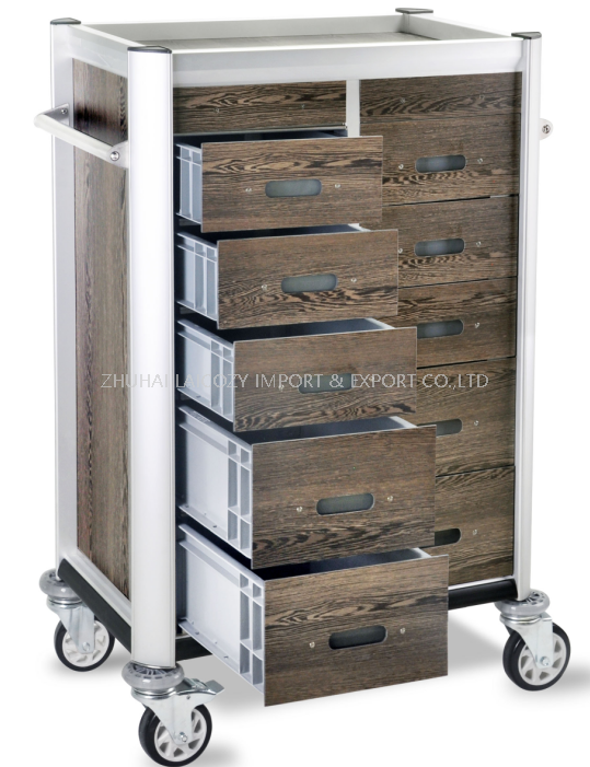 High Quality 5 Star Hotel Steel Beverage Restock Cart Multi-function Trolley with Drawers