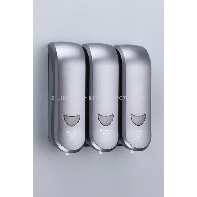 Fashion Wall Mounted ABS Champagne Plastic Three Head Hand Manual Soap Dispenser