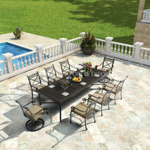 Outdoor Furniture Cast Aluminium Long Table And Chairs with Cushion