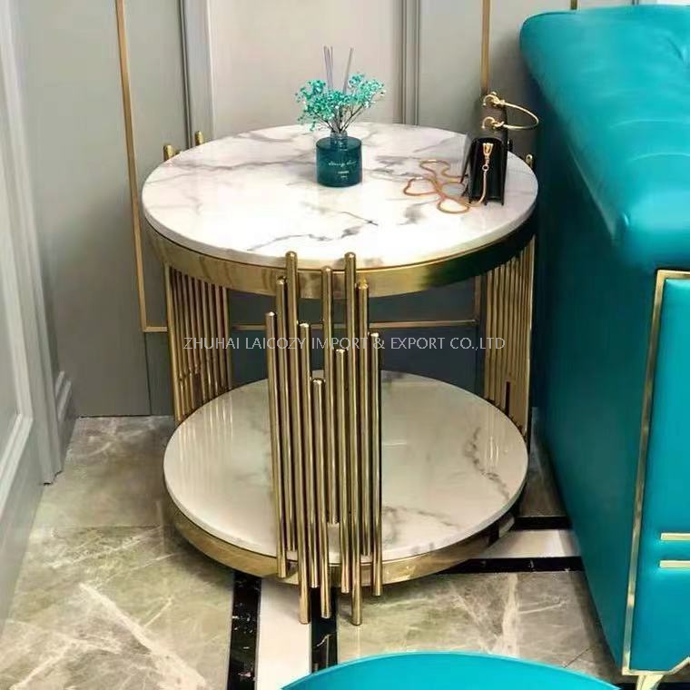  Black Tempered Glass Tea Table with Golden 304 Steel Stainless Marble Coffee Table